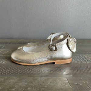 CHILDREN'S CLASSICS GIRL'S LEATHER DRESS SHOES WITH BOWS, SIZE 22, CHAMPAGNE